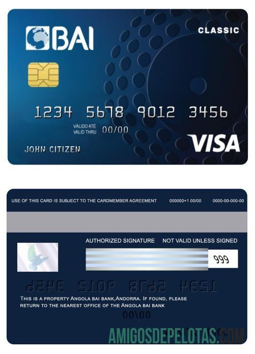 Cartão Visa de Crédito Clássico Angola Bai Bank modelo